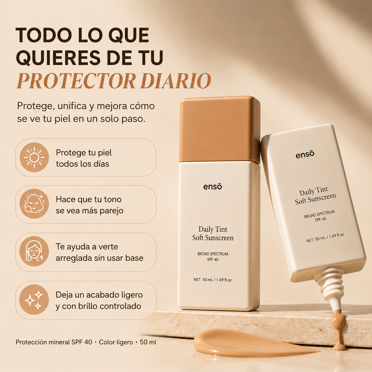 Ensō™️: Bloqueador Solar Mineral con Color para una Piel Uniforme y sin Brillo