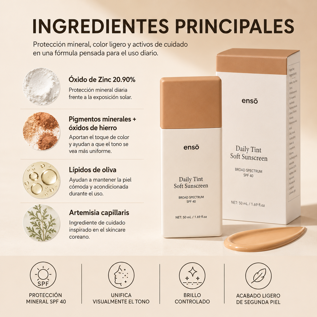 Ensō™️: Bloqueador Solar Mineral con Color para una Piel Uniforme y sin Brillo