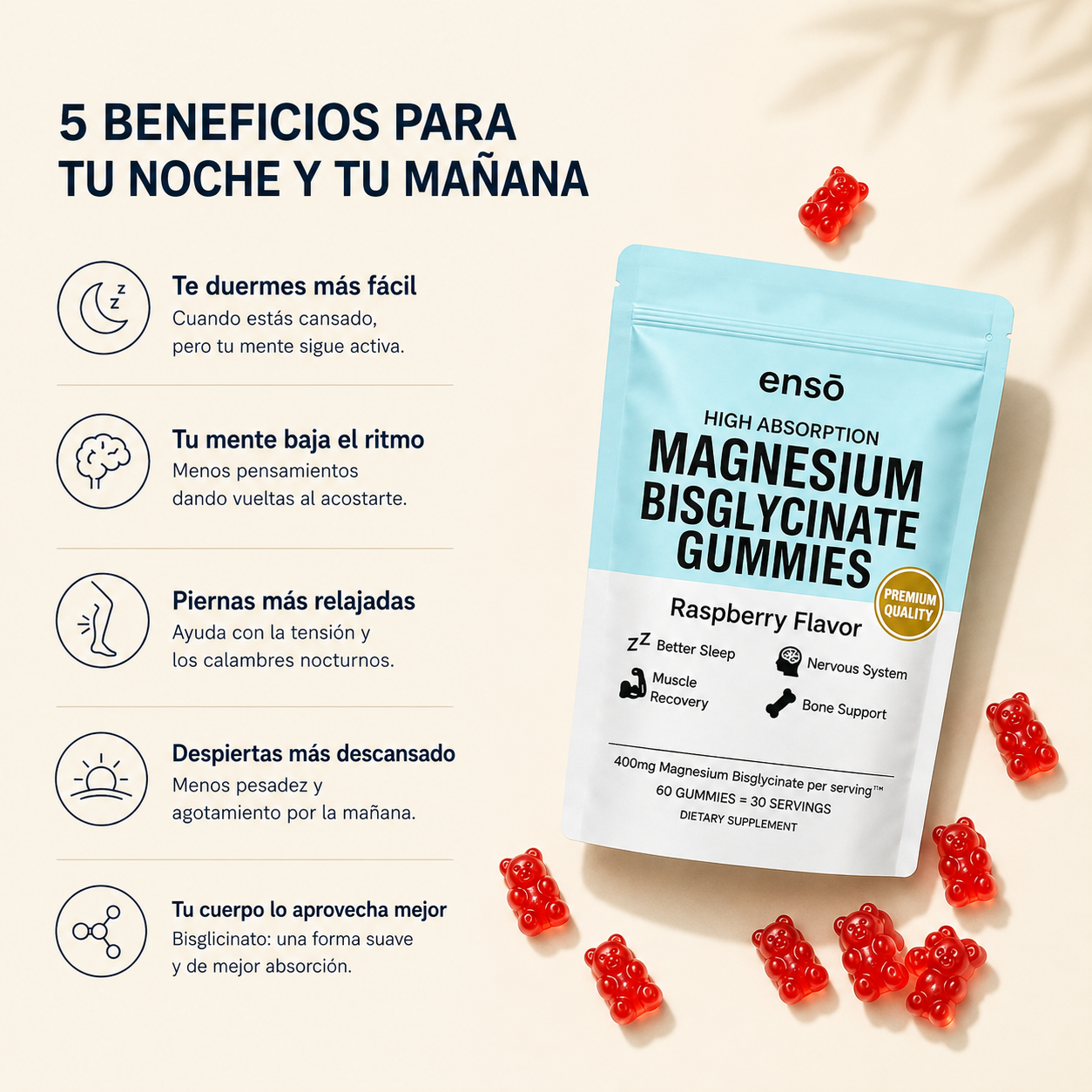 Ensō™: Gomitas de Magnesio Bisglicinato para Descanso y Recuperación