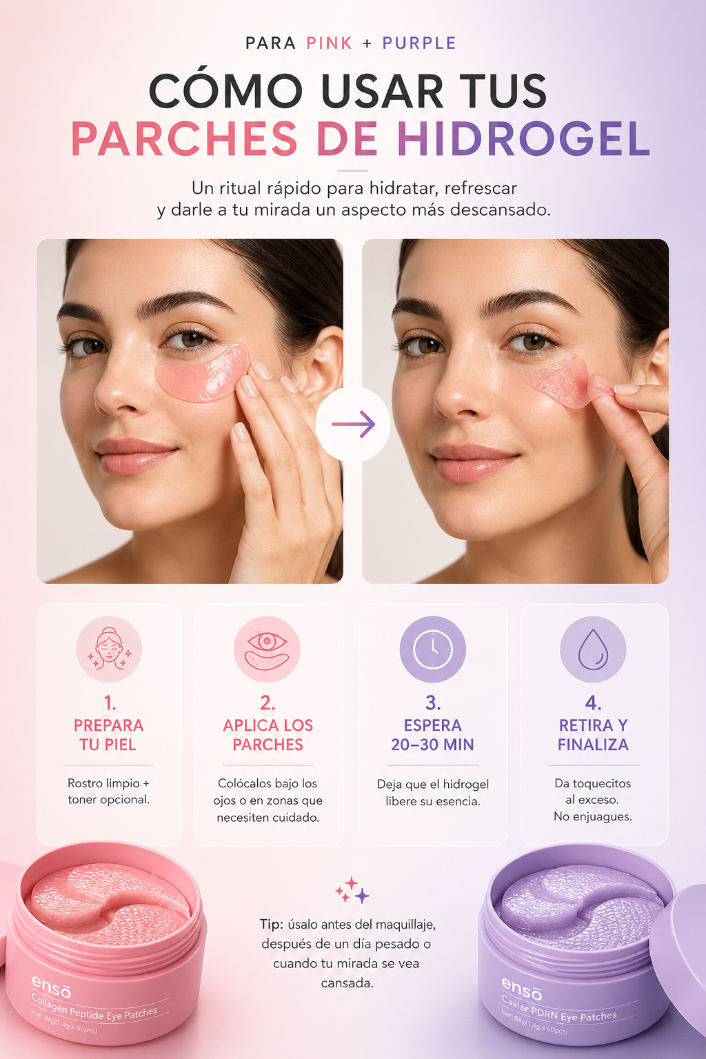 Dúo de Parches de Hidrogel para Mirada Cansada: Pink + Purple